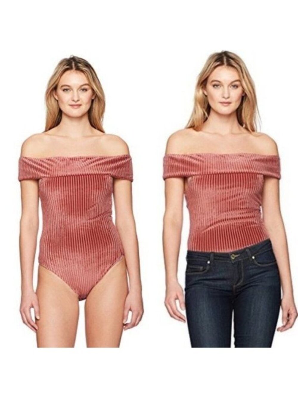 ASOS Minkpink Melody Ribbed Velvet Bodysuit Off Shoulder